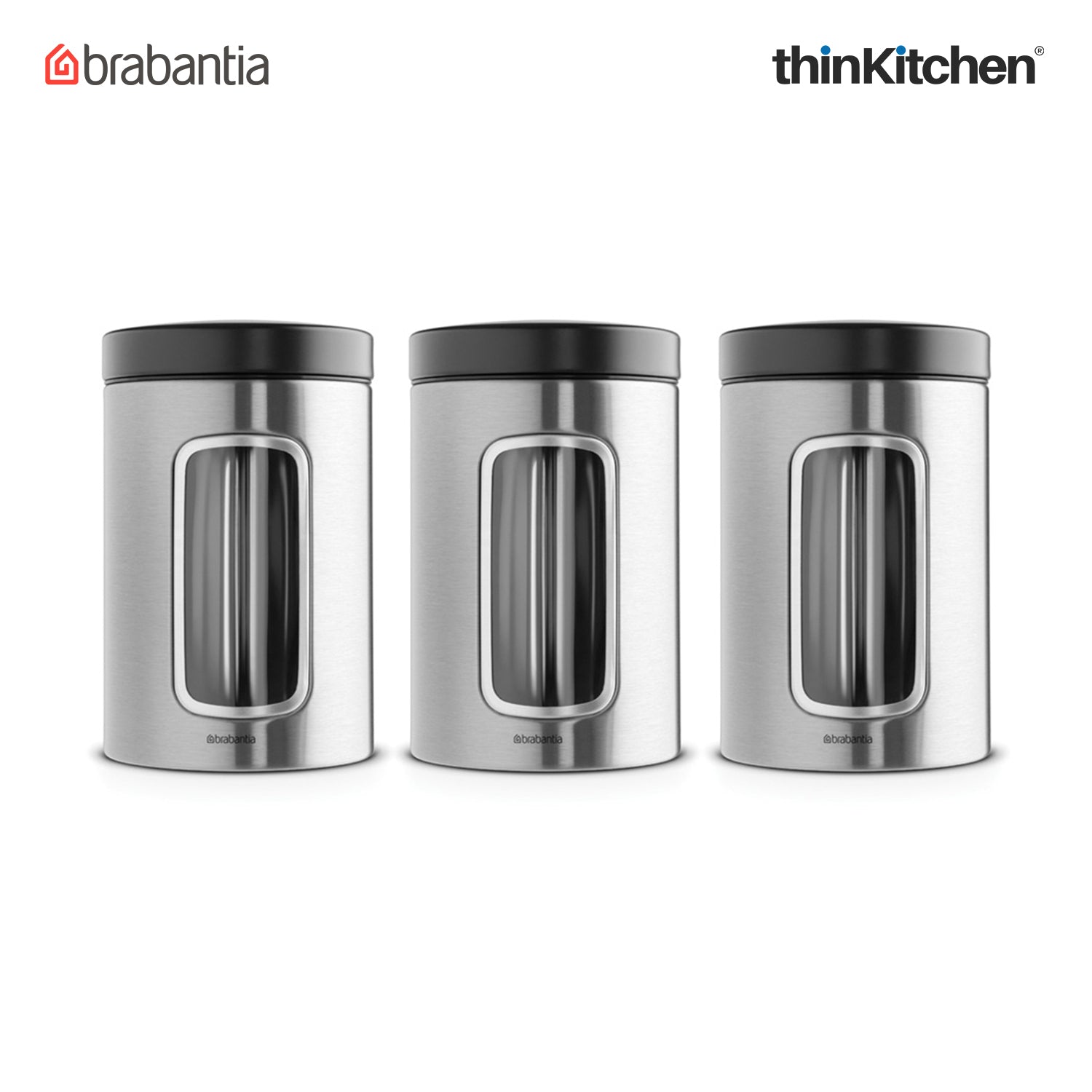 Brabantia, Food Enjoyment, Window Canister Set, 1.4 Litre, 3 Piece, Matt Steel Fingerprint Proof / Matt Black Lid - 2