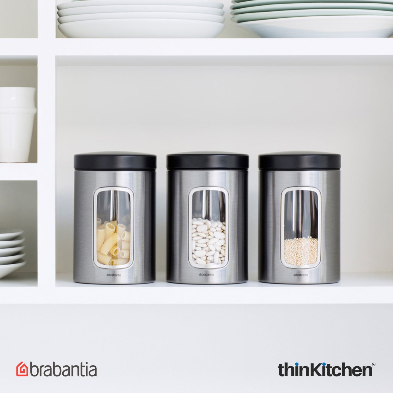 Brabantia, Food Enjoyment, Window Canister Set, 1.4 Litre, 3 Piece, Matt Steel Fingerprint Proof / Matt Black Lid - 3