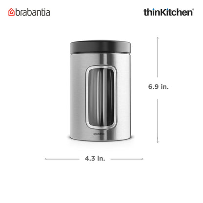 Brabantia, Food Enjoyment, Window Canister Set, 1.4 Litre, 3 Piece, Matt Steel Fingerprint Proof / Matt Black Lid