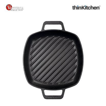 Victoria Cast Iron Square Grill Pan with Double Loop Handles, Made in Colombia, 10 Inches