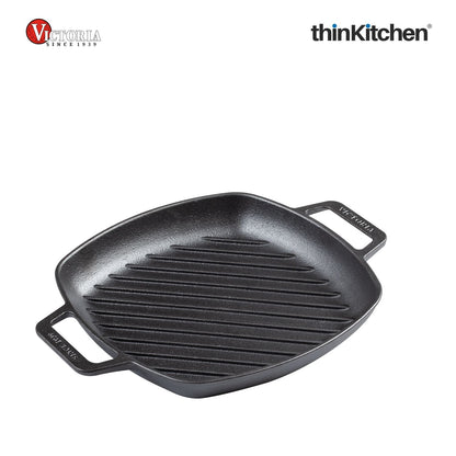 Victoria Cast Iron Square Grill Pan with Double Loop Handles, Made in Colombia, 10 Inches