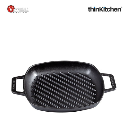 Victoria Cast Iron Square Grill Pan with Double Loop Handles, Made in Colombia, 10 Inches