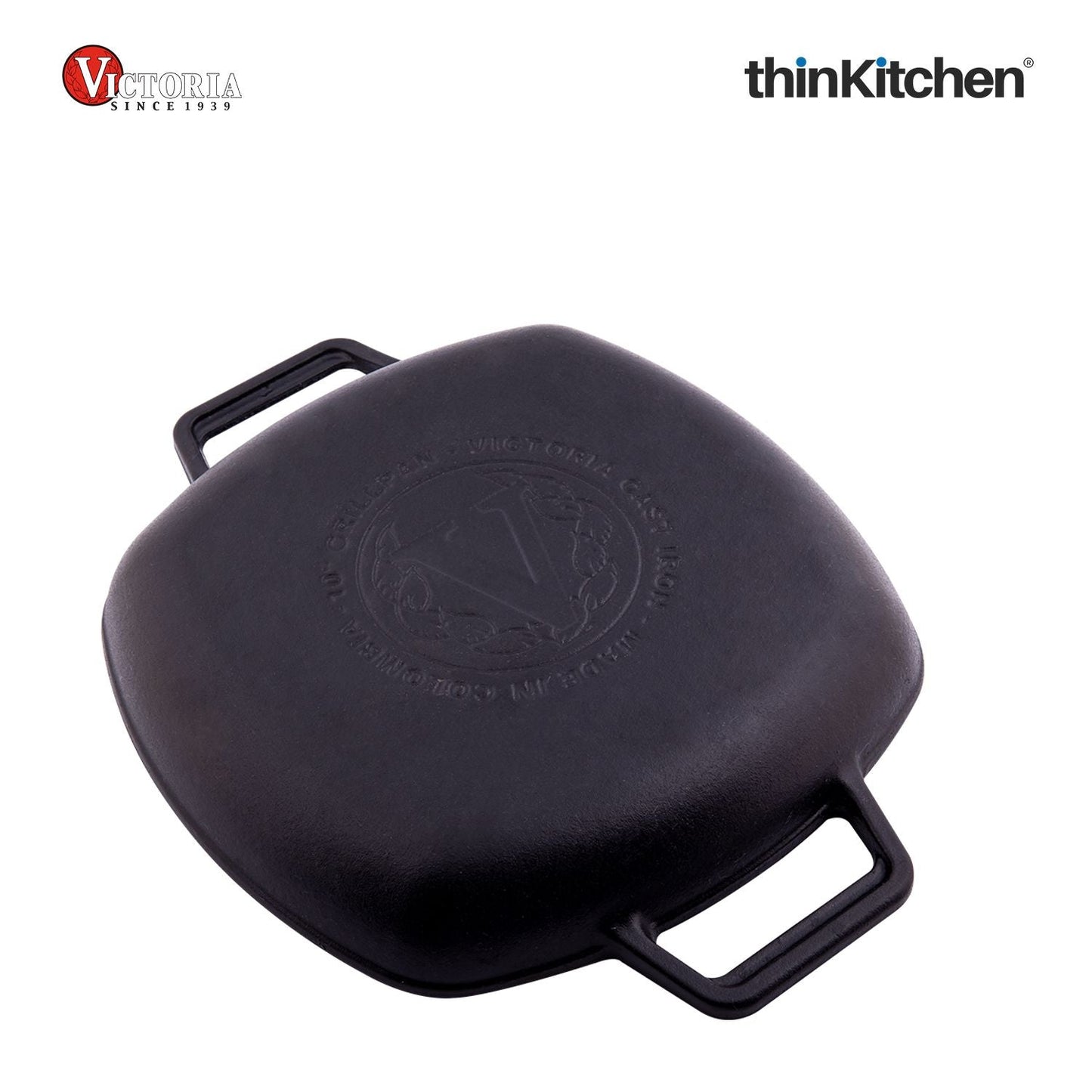 Victoria Cast Iron Square Grill Pan with Double Loop Handles, Made in Colombia, 10 Inches