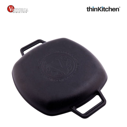 Victoria Cast Iron Square Grill Pan with Double Loop Handles, Made in Colombia, 10 Inches