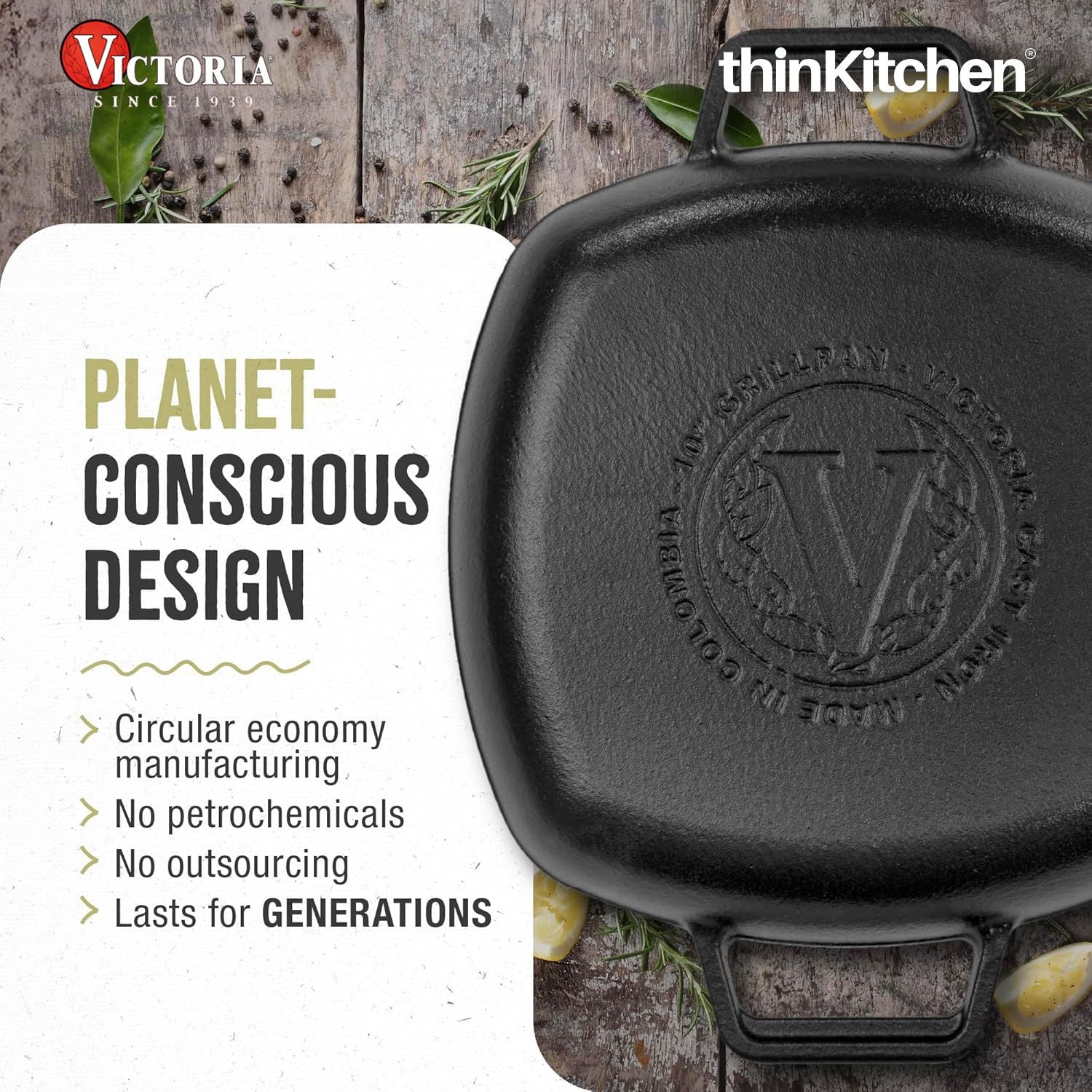 Victoria Cast Iron Square Grill Pan with Double Loop Handles, Made in Colombia, 10 Inches - 7