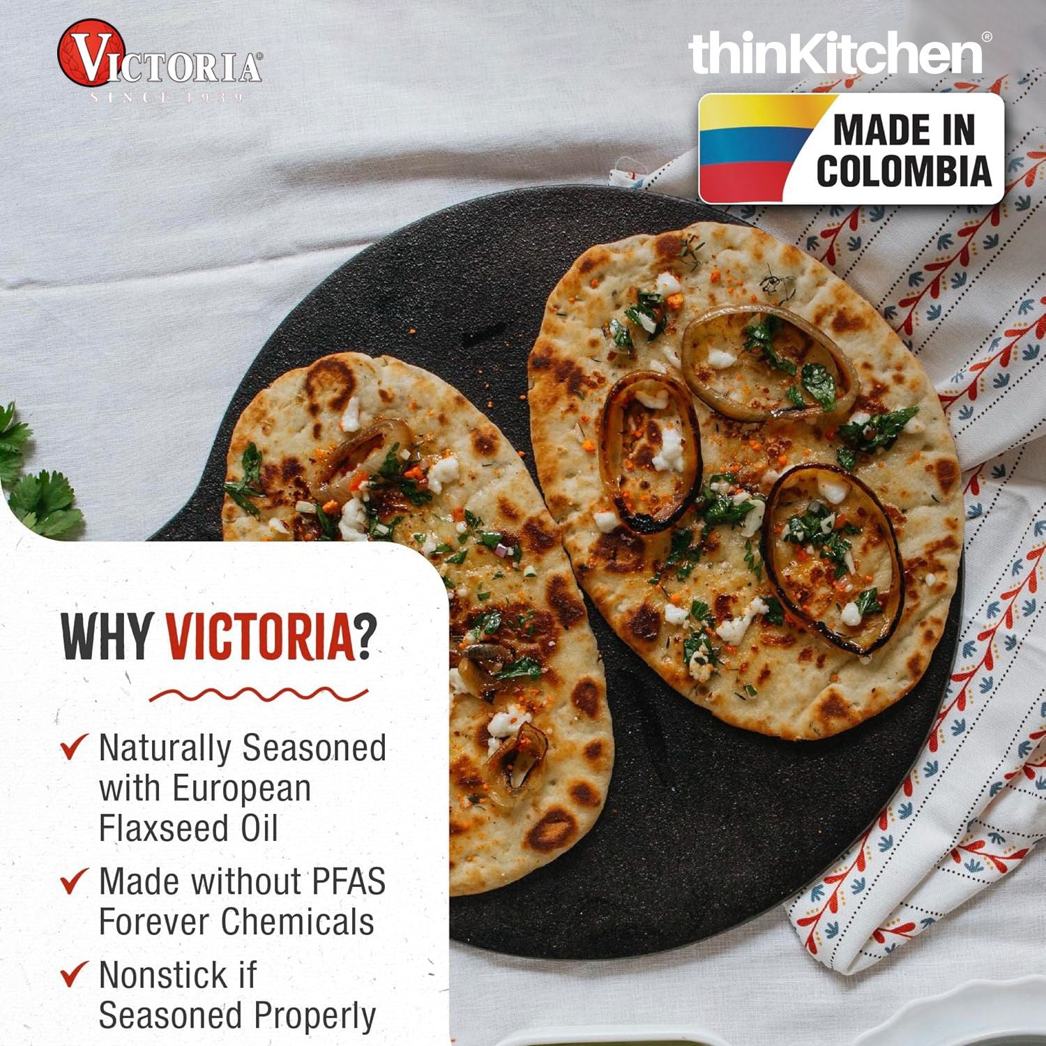 Victoria 12-Inch Cast Iron Tawa Dosa Pan | Pre-Seasoned Cast Iron Dosa Tawa, Crepe & Pizza Pan with Loop Handle | Durable Cast Iron Dosa Pan Made in Colombia - 5