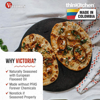 Victoria 12-Inch Cast Iron Tawa Dosa Pan | Pre-Seasoned Cast Iron Dosa Tawa, Crepe & Pizza Pan with Loop Handle | Durable Cast Iron Dosa Pan Made in Colombia