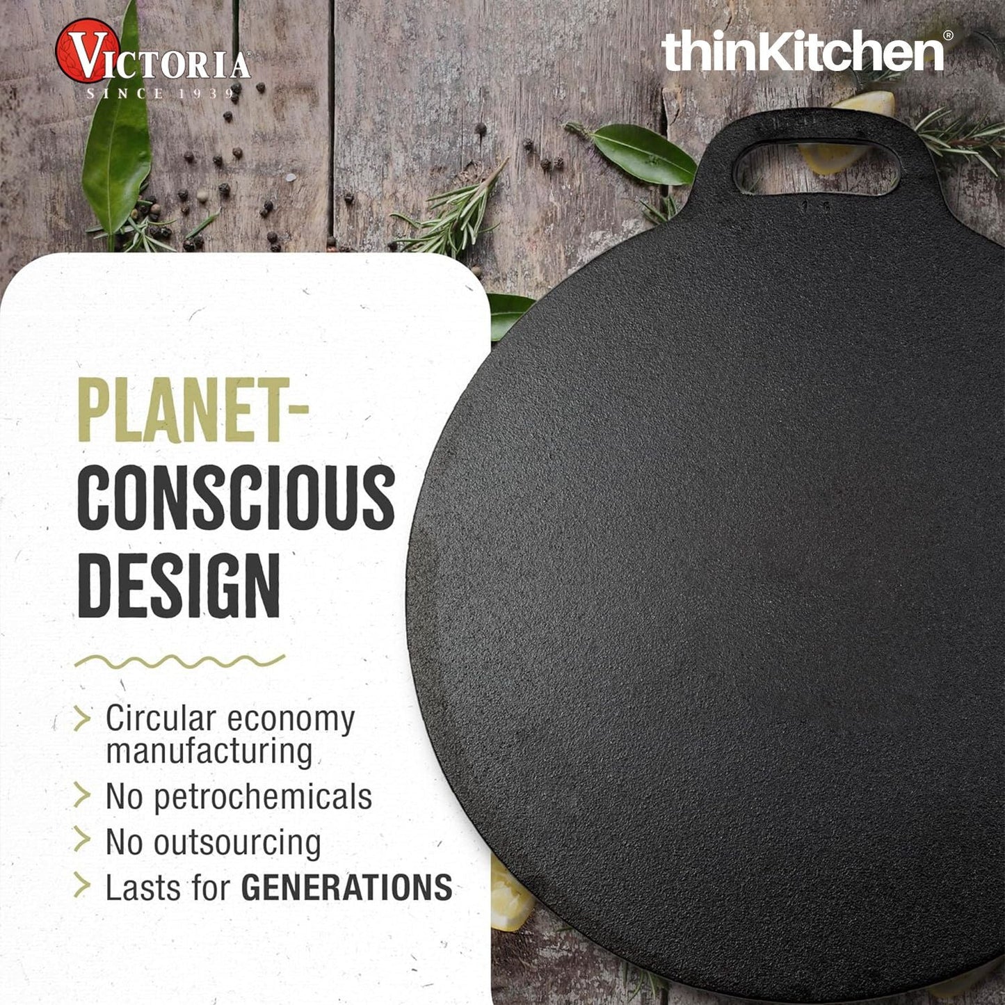 Victoria 12-Inch Cast Iron Tawa Dosa Pan | Pre-Seasoned Cast Iron Dosa Tawa, Crepe & Pizza Pan with Loop Handle | Durable Cast Iron Dosa Pan Made in Colombia