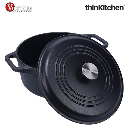 Victoria 6-Quart Cast Iron Dutch Oven with Lid and Dual Loop Handles, Seasoned with Flaxseed Oil, Made in Colombia,Black