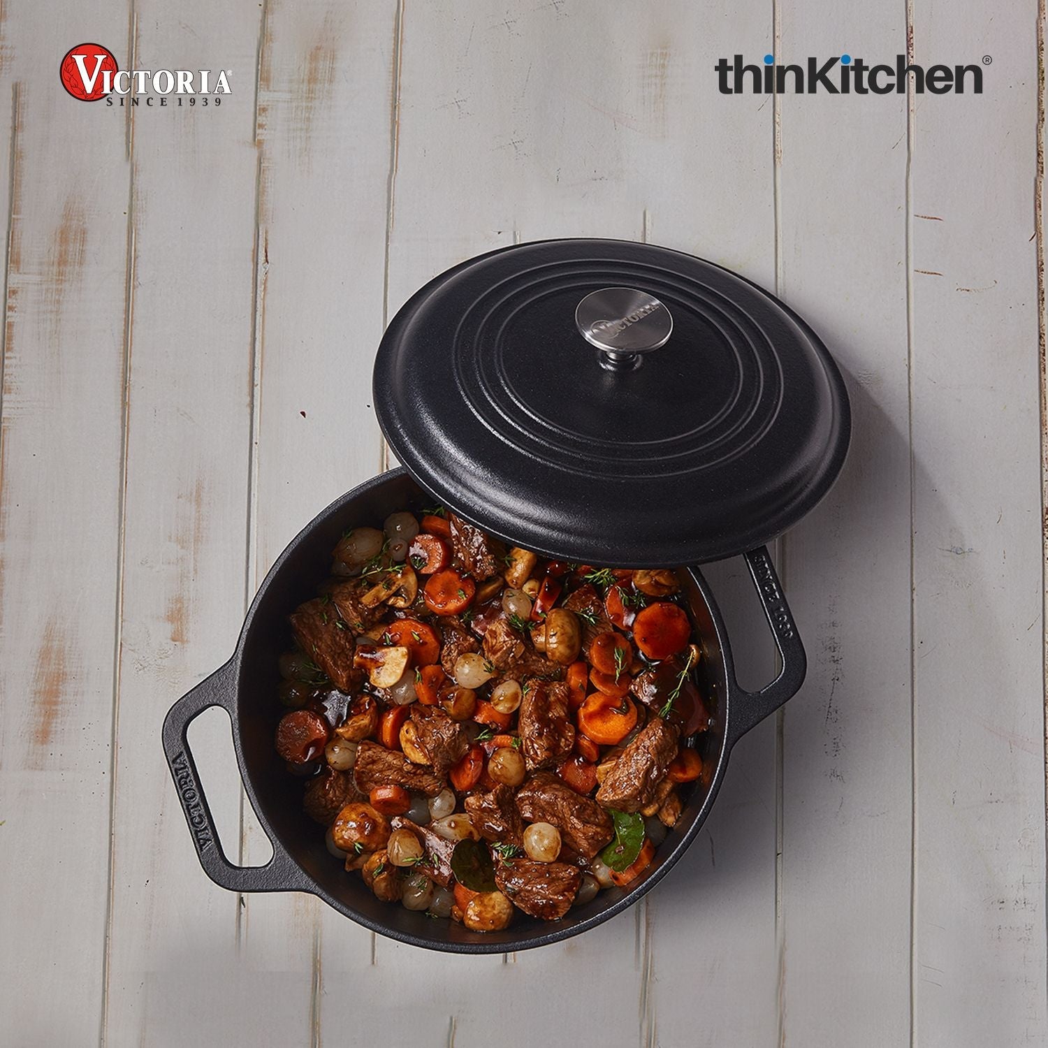 Victoria 7-Quart Cast Iron Dutch Oven with Lid and Dual Loop Handles, Seasoned with Flaxseed Oil, Made in Colombia, Black - 1