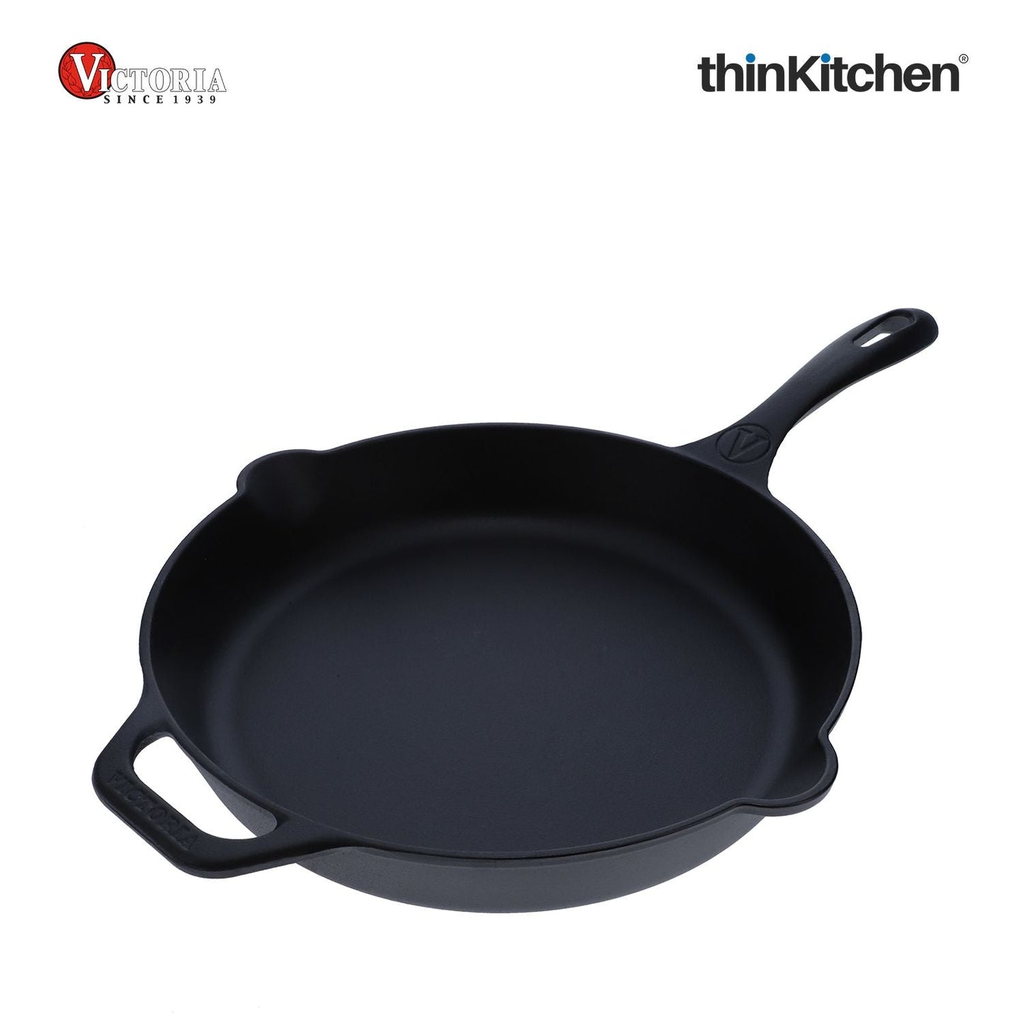 Victoria Cast Iron Skillet Large Frying Pan with Helper Handle Seasoned with 100% Kosher Certified Non-GMO Flaxseed Oil, 12 Inch, Black