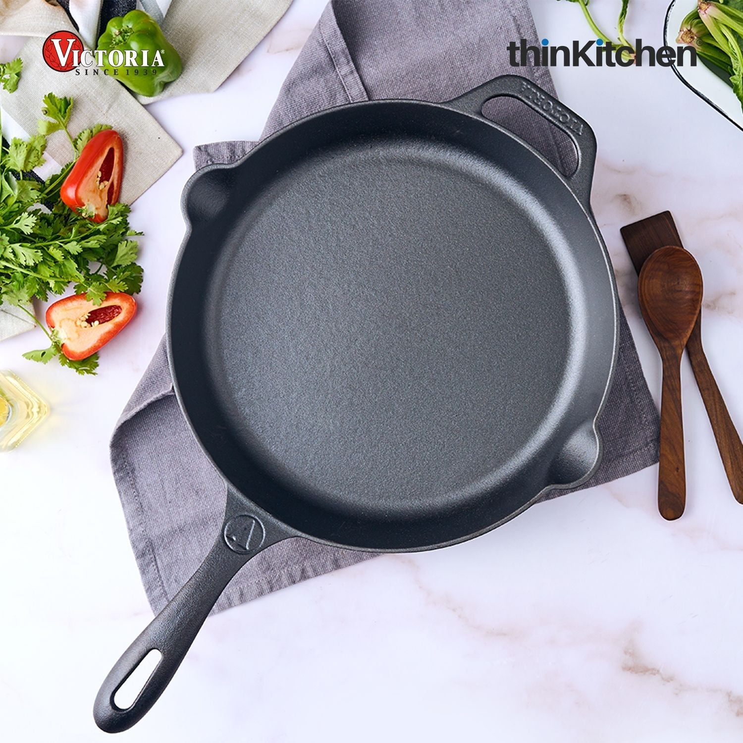 Victoria Cast Iron Skillet Large Frying Pan with Helper Handle Seasoned with 100% Kosher Certified Non-GMO Flaxseed Oil, 12 Inch, Black - 2