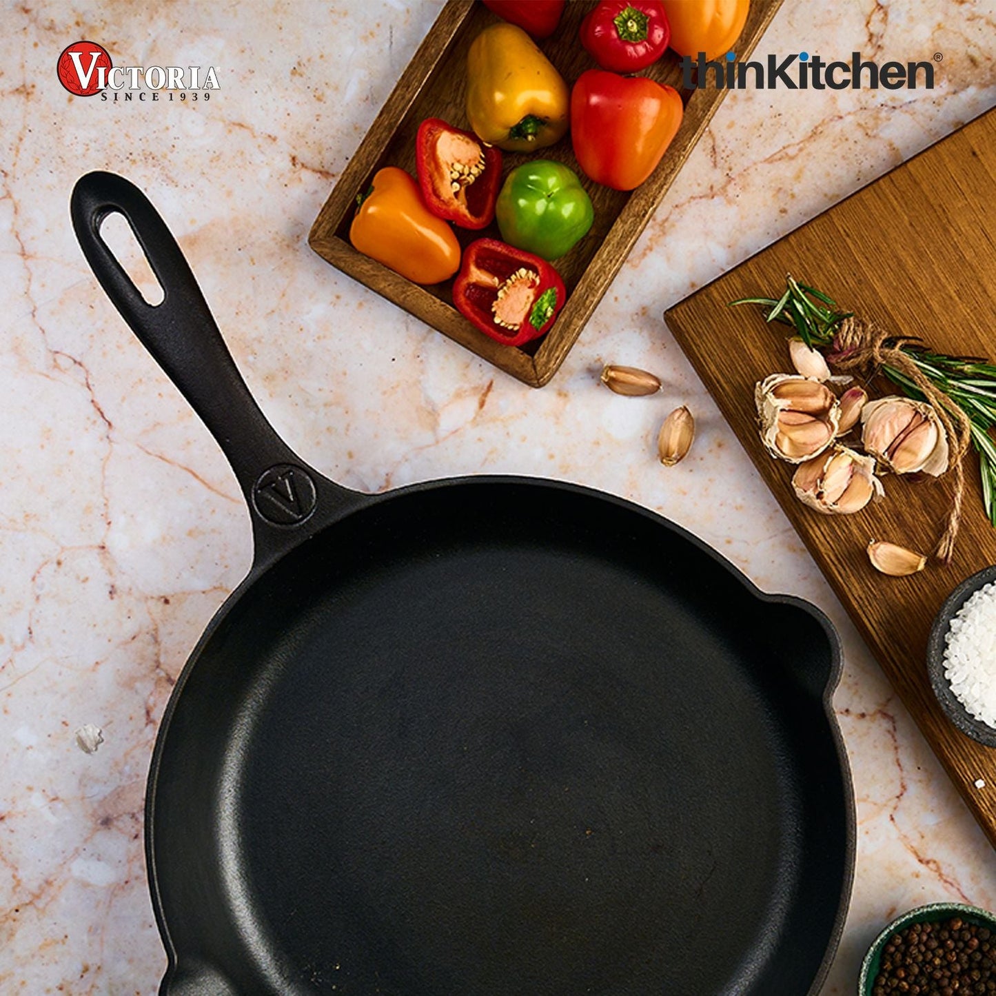 Victoria Cast Iron Skillet Large Frying Pan with Helper Handle Seasoned with 100% Kosher Certified Non-GMO Flaxseed Oil, 12 Inch, Black