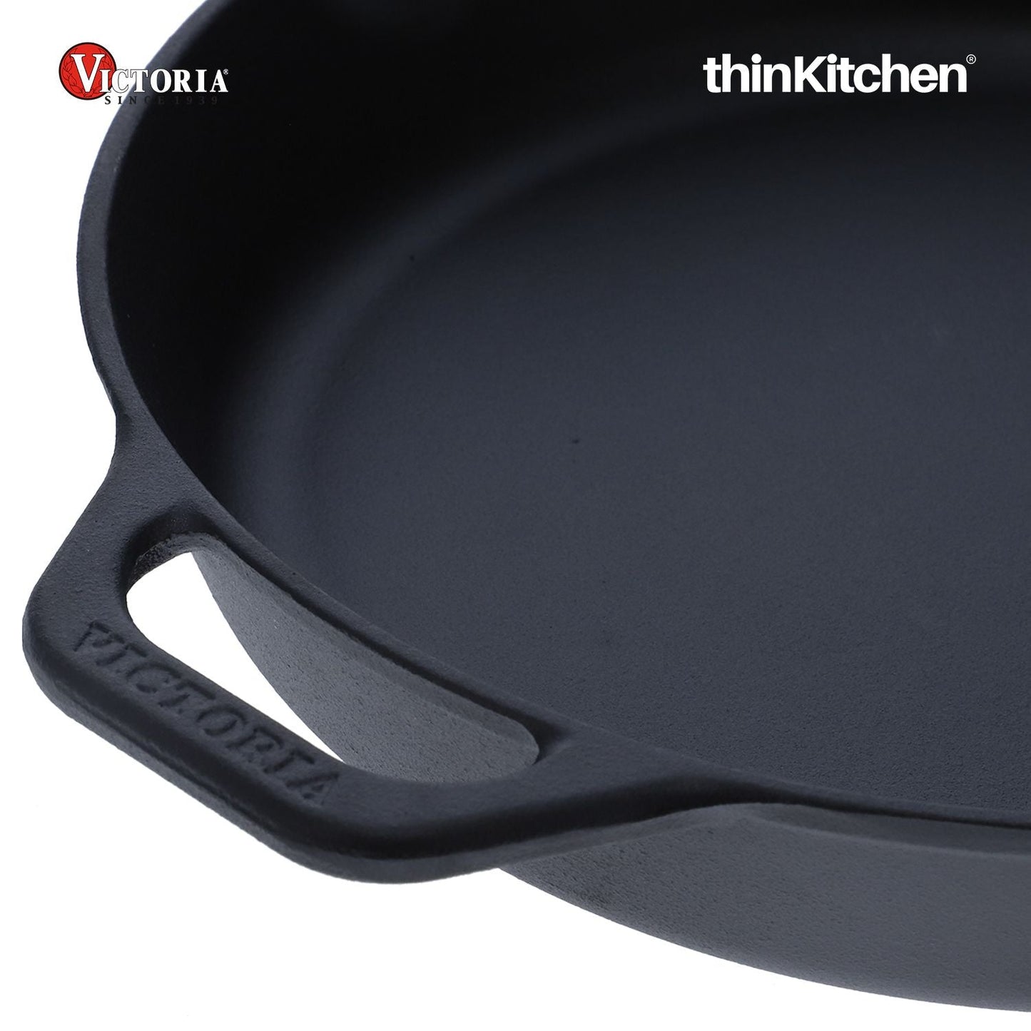 Victoria Cast Iron Skillet Large Frying Pan with Helper Handle Seasoned with 100% Kosher Certified Non-GMO Flaxseed Oil, 12 Inch, Black