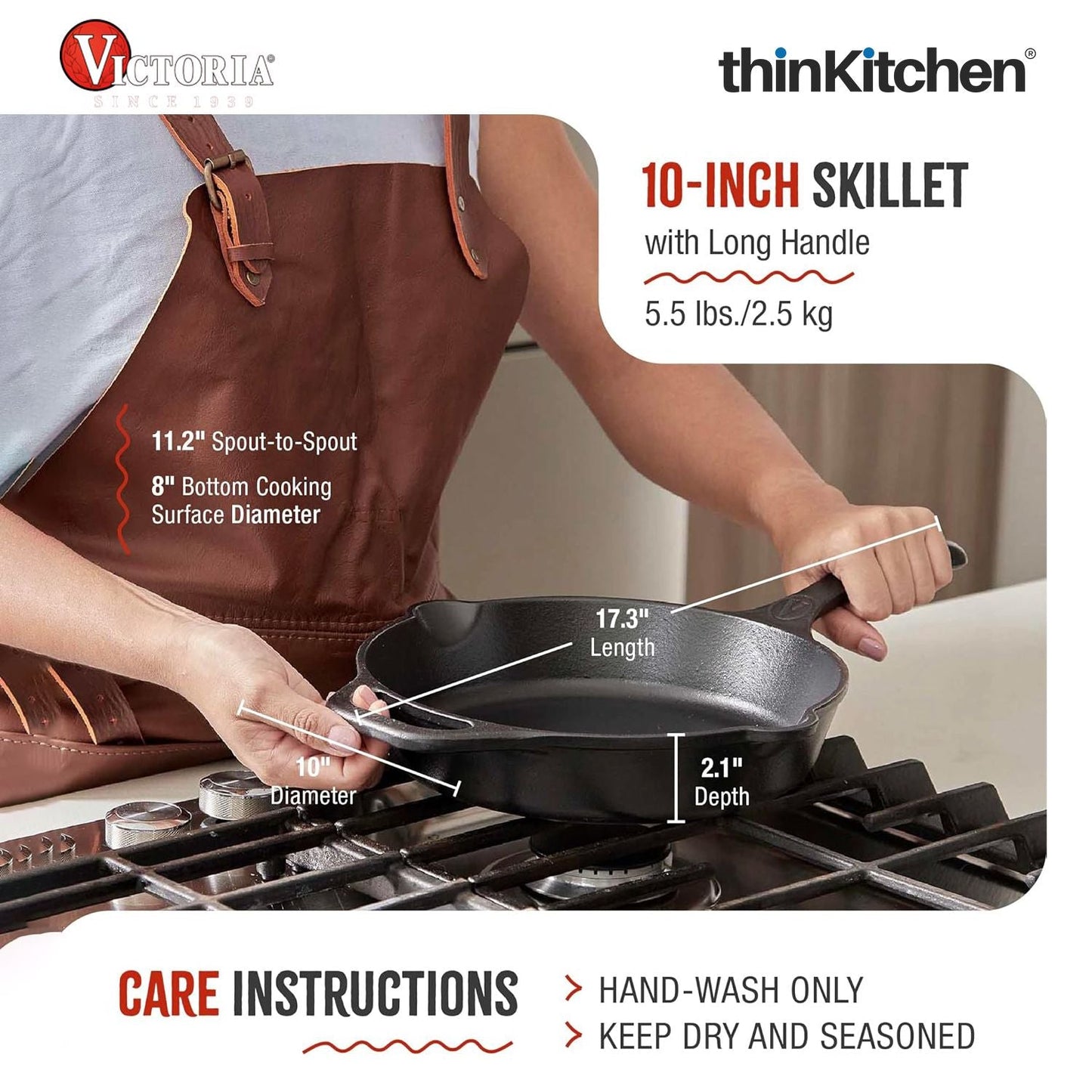 Victoria Cast Iron Grill Pan. Square Grill Pan, Seasoned with 100% Kosher Certified Non-GMO Flaxseed Oil, 10 Inch Black