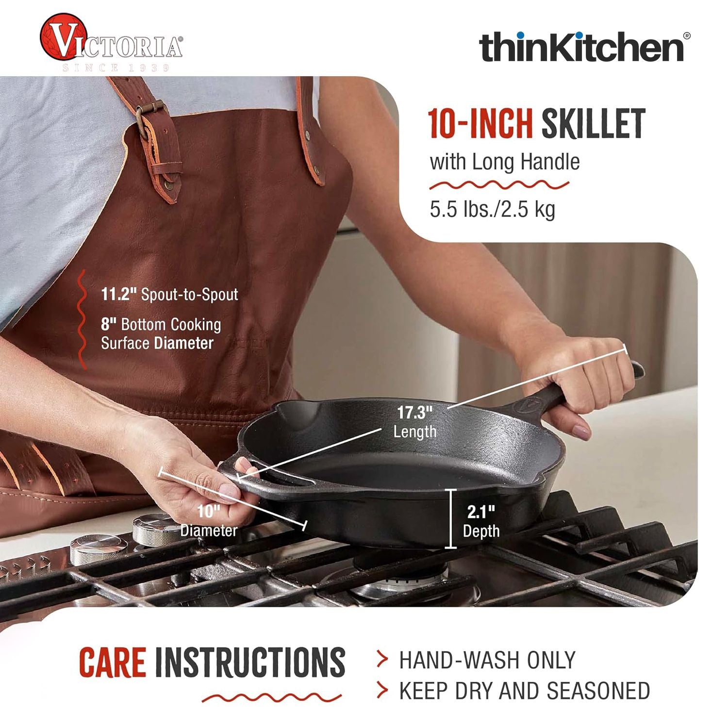 Victoria Cast Iron Grill Pan. Square Grill Pan, Seasoned with 100% Kosher Certified Non-GMO Flaxseed Oil, 10 Inch Black - 3