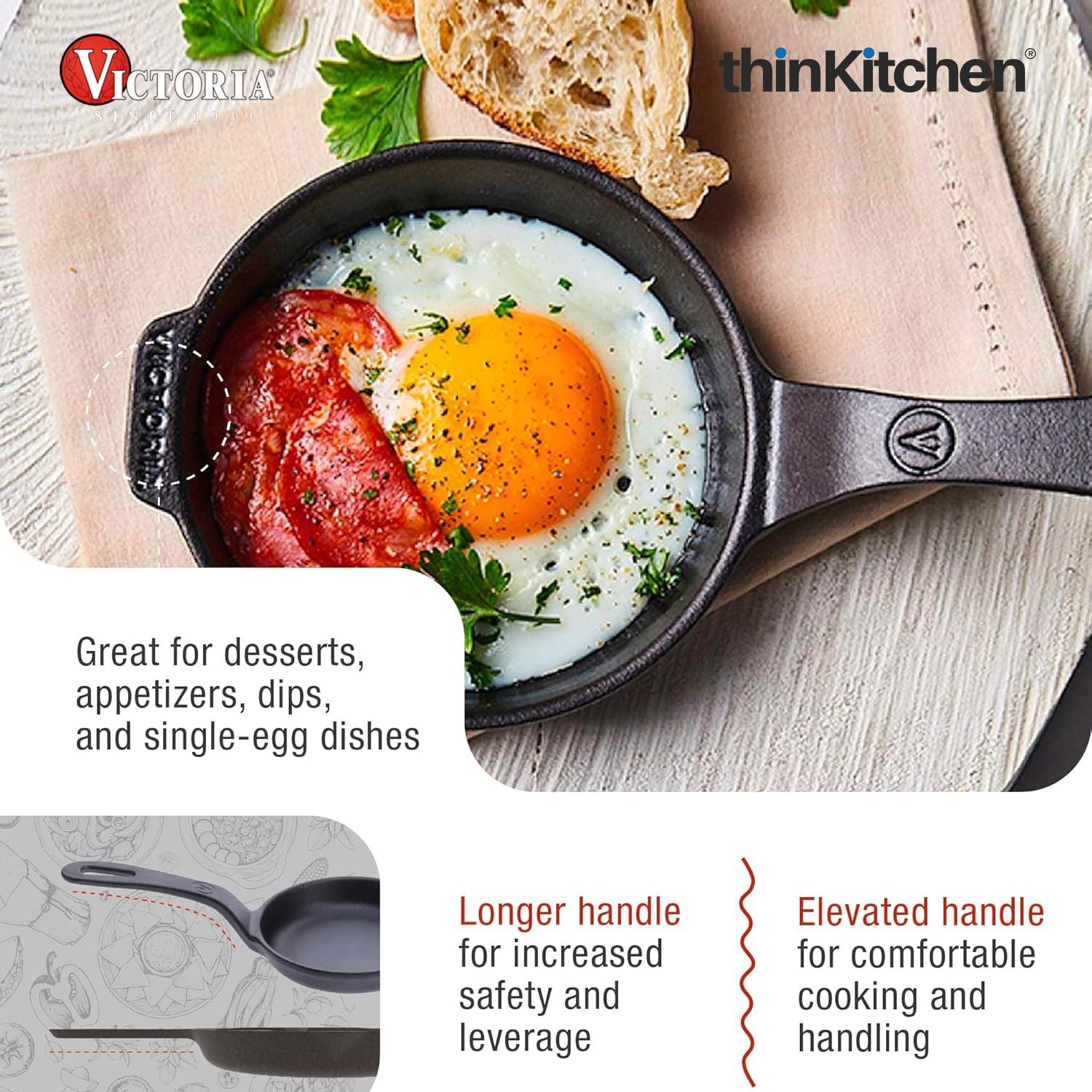 Victoria 4-Inch Cast Iron Skillet, Pre-Seasoned Cast Iron Frying Pan with Long Handle, Made in Colombia - 2