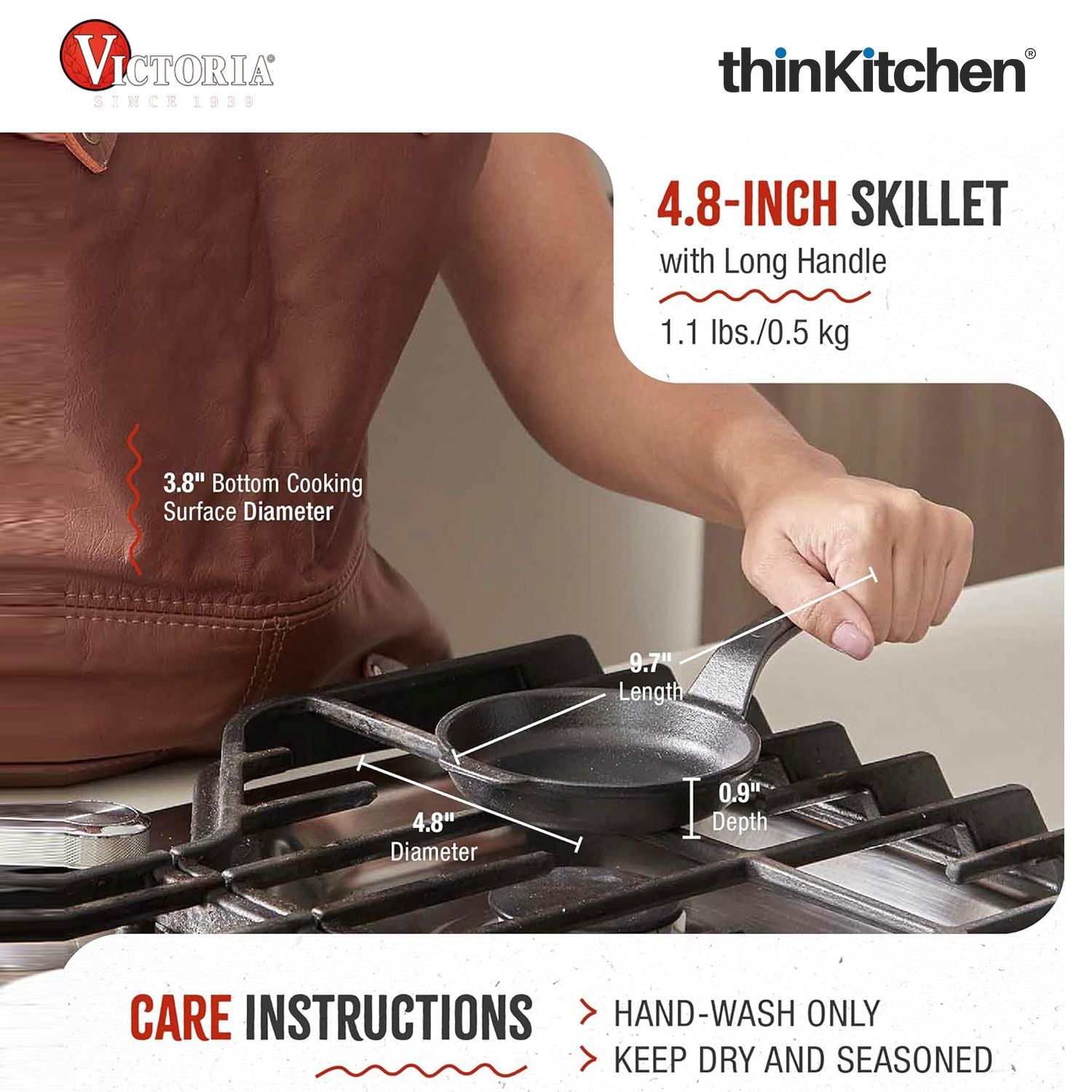 Victoria 4-Inch Cast Iron Skillet, Pre-Seasoned Cast Iron Frying Pan with Long Handle, Made in Colombia - 5