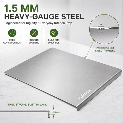 Premium Stainless Steel Counter Top Chopping Board 1.5 mm Thick – 12 x 16 Inches |  Heavy Duty Food-Grade Metal Kitchen Cutting Board
