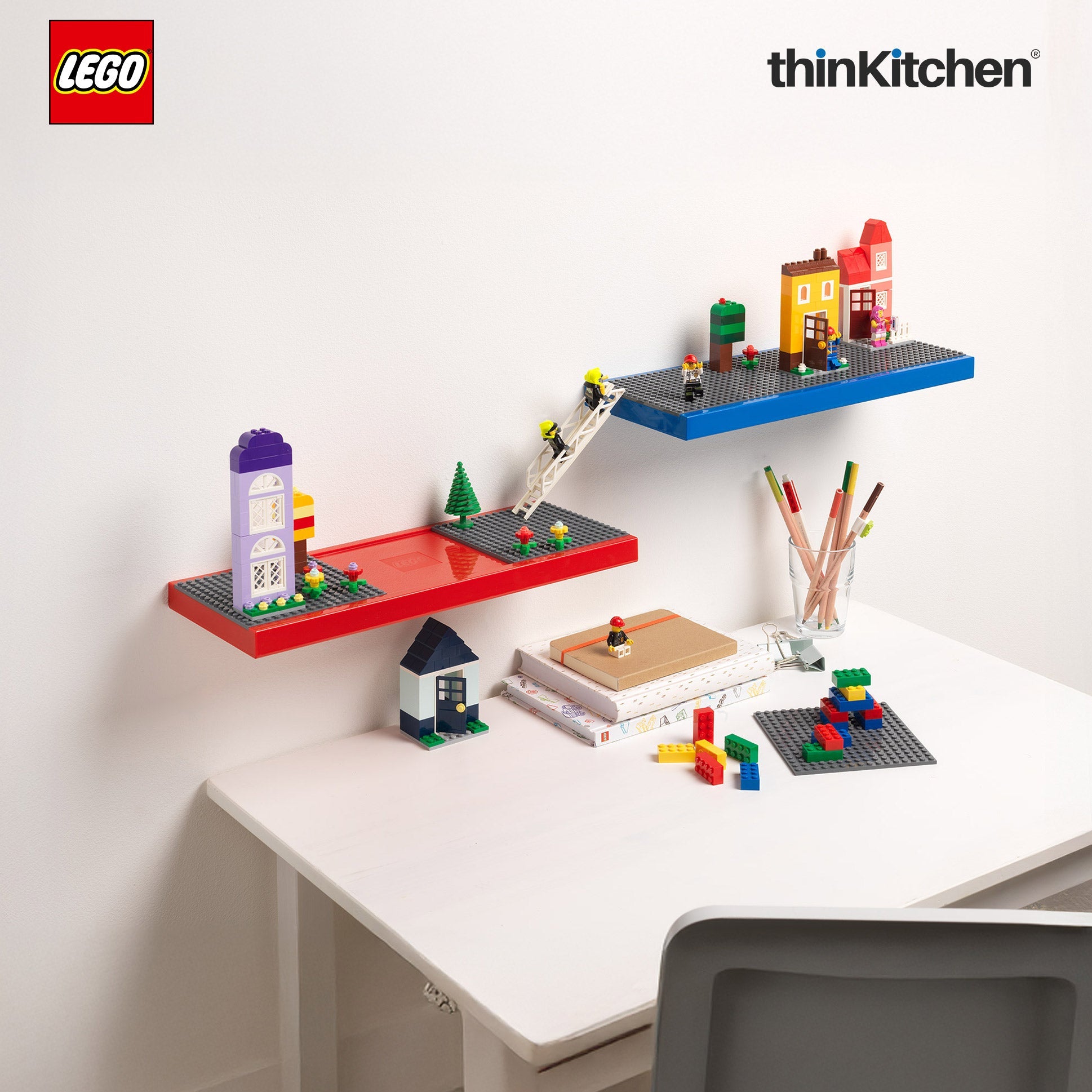 LEGO Decorative Floating Wall Shelf with 3 Baseplates (Grey & Red) | 15 x 6 Inch Storage Shelf for Kids Bedroom & Playroom - 6