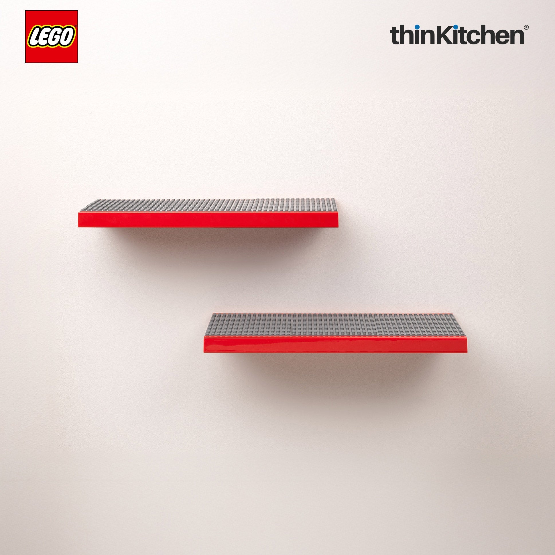 LEGO Decorative Floating Wall Shelf with 3 Baseplates (Grey & Red) | 15 x 6 Inch Storage Shelf for Kids Bedroom & Playroom - 5