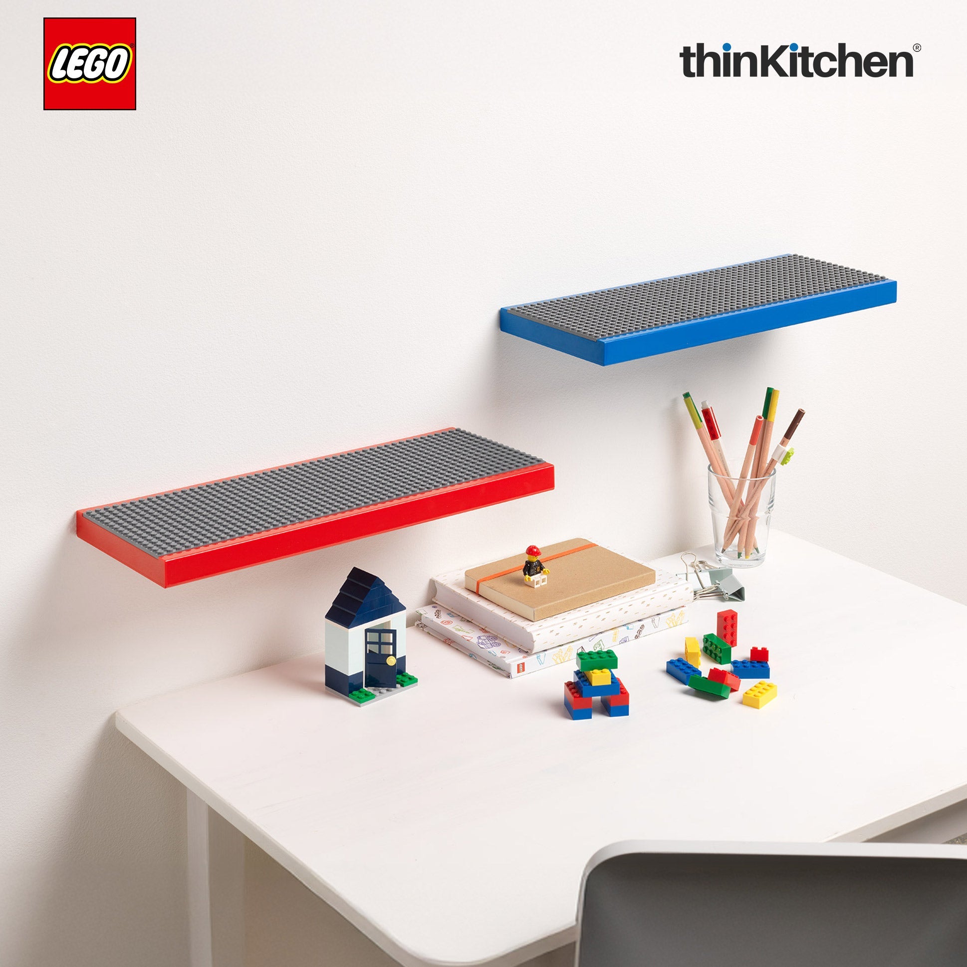LEGO Decorative Floating Wall Shelf with 3 Baseplates (Grey & Blue) | 15 x 6 Inch Storage Shelf for Kids Bedroom & Playroom - 6