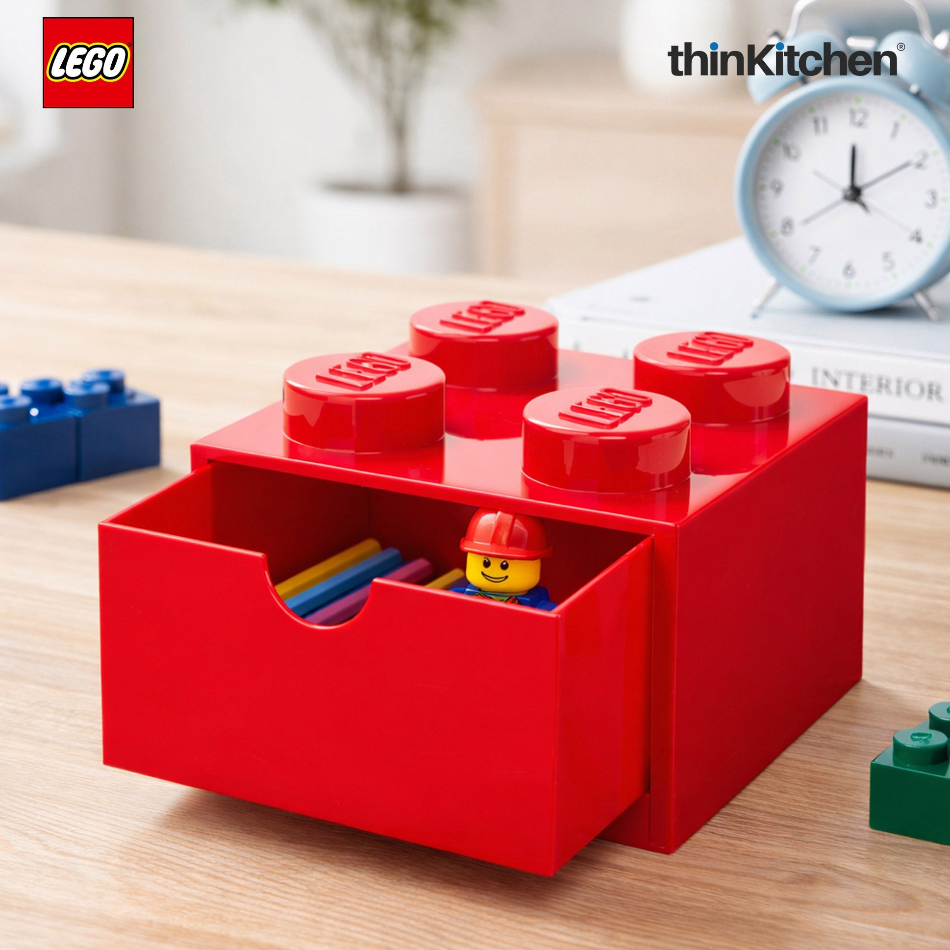 LEGO Small Stackable Storage Box with  Drawer - 4 Knobs, 2.9 L, Red  | Plastic Desk Organizer, Toy Storage Box - 5