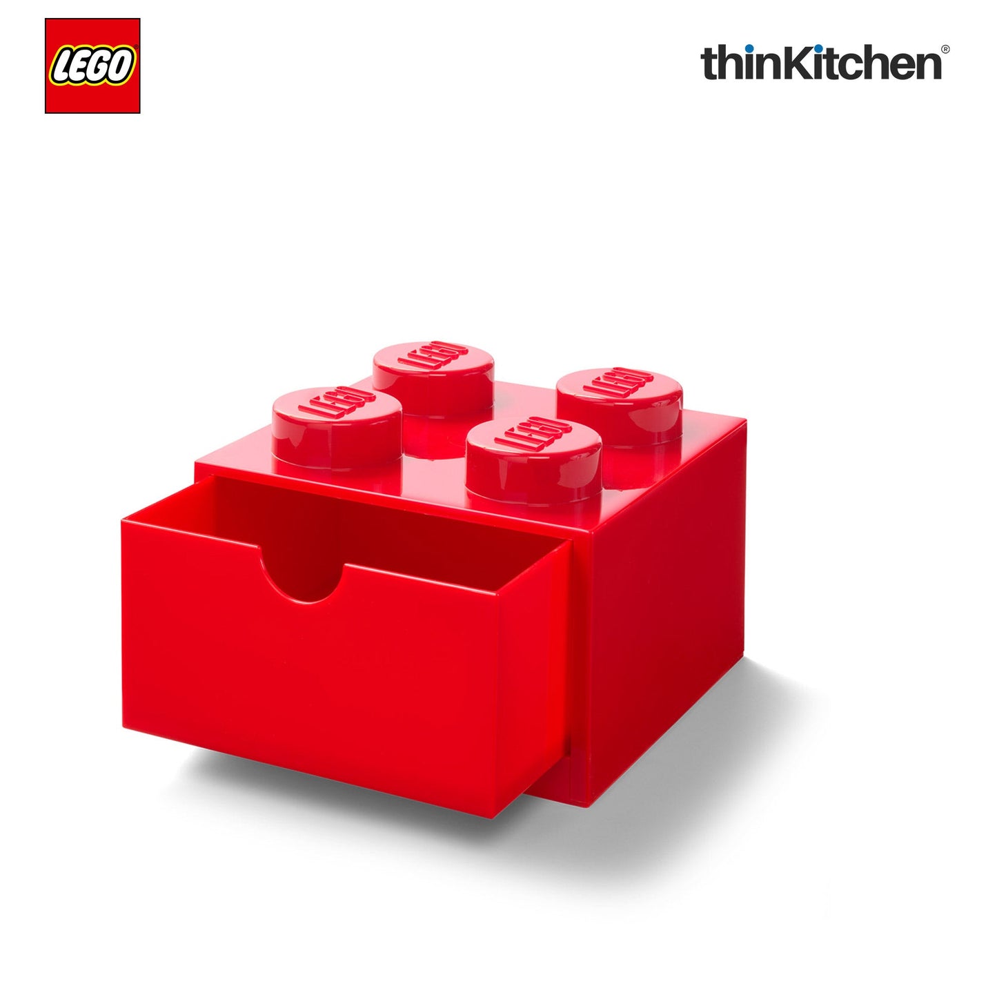 LEGO Small Stackable Storage Box with  Drawer - 4 Knobs, 2.9 L, Red  | Plastic Desk Organizer, Toy Storage Box