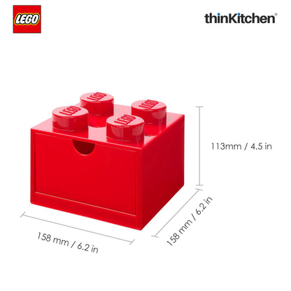 LEGO Small Stackable Storage Box with  Drawer - 4 Knobs, 2.9 L, Red  | Plastic Desk Organizer, Toy Storage Box