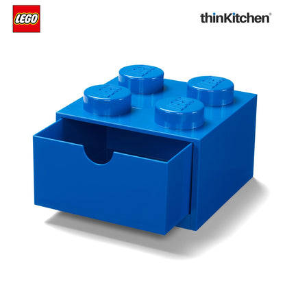 LEGO Small Stackable Storage Box with  Drawer - 4 Knobs, 2.9 L, Blue | Plastic Desk Organizer, Toy Storage Box