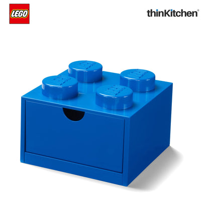 LEGO Small Stackable Storage Box with  Drawer - 4 Knobs, 2.9 L, Blue | Plastic Desk Organizer, Toy Storage Box