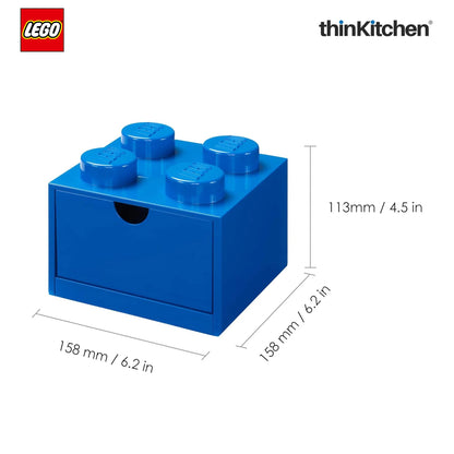 LEGO Small Stackable Storage Box with  Drawer - 4 Knobs, 2.9 L, Blue | Plastic Desk Organizer, Toy Storage Box