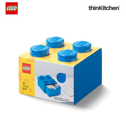 LEGO Small Stackable Storage Box with  Drawer - 4 Knobs, 2.9 L, Blue | Plastic Desk Organizer, Toy Storage Box