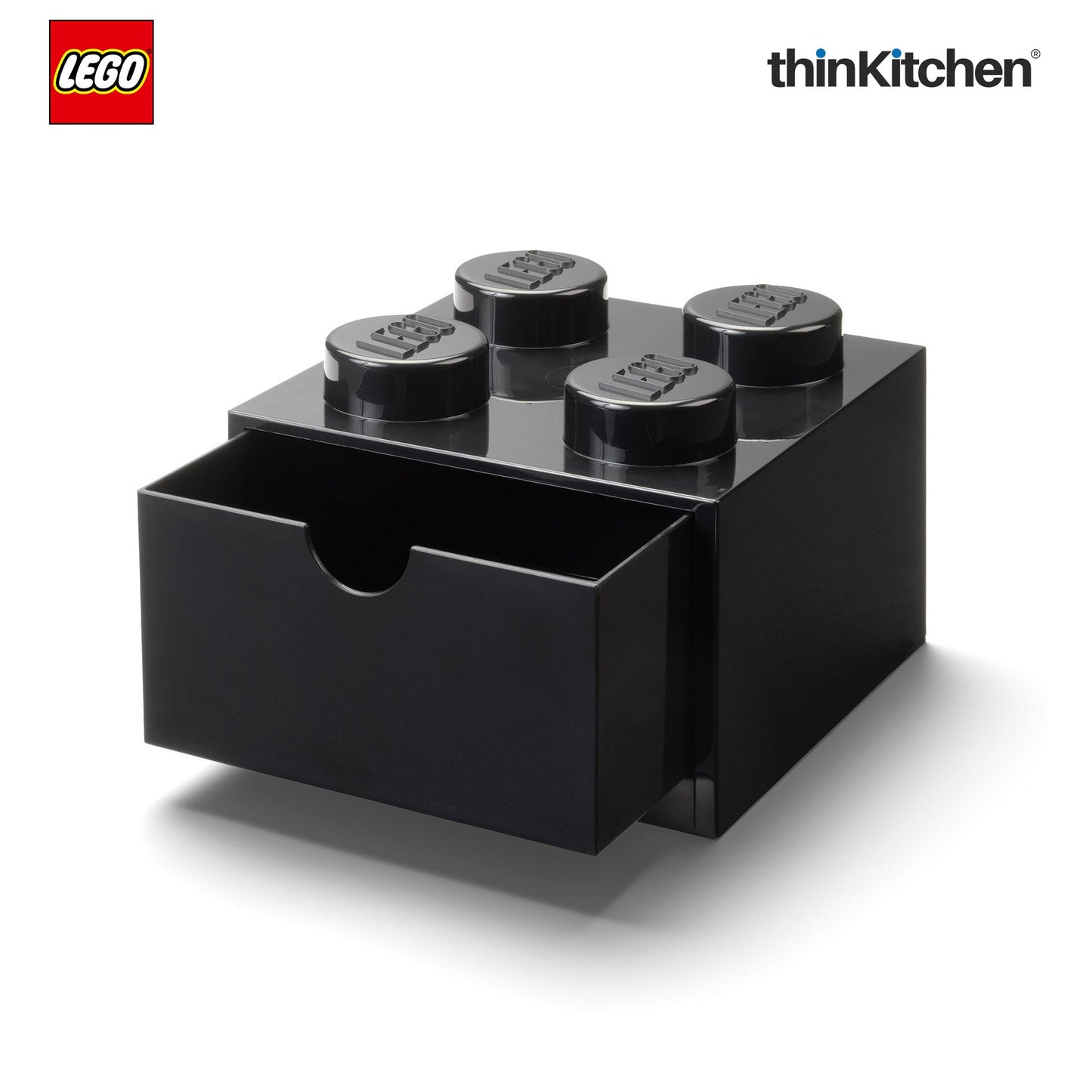 LEGO Small Stackable Storage Box with  Drawer - 4 Knobs, 2.9 L, Black | Plastic Desk Organizer, Toy Storage Box