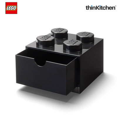 LEGO Small Stackable Storage Box with  Drawer - 4 Knobs, 2.9 L, Black | Plastic Desk Organizer, Toy Storage Box