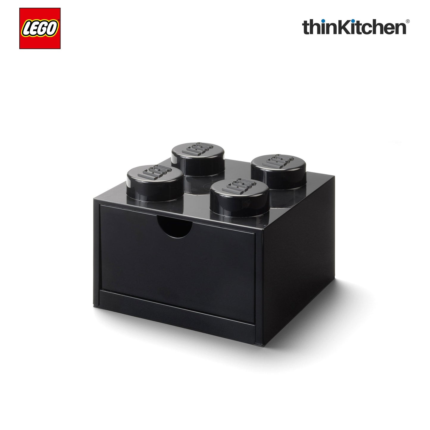 LEGO Small Stackable Storage Box with  Drawer - 4 Knobs, 2.9 L, Black | Plastic Desk Organizer, Toy Storage Box