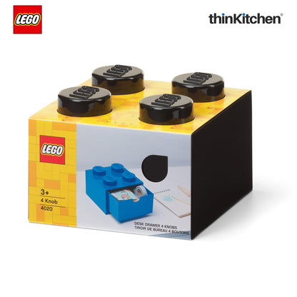 LEGO Small Stackable Storage Box with  Drawer - 4 Knobs, 2.9 L, Black | Plastic Desk Organizer, Toy Storage Box