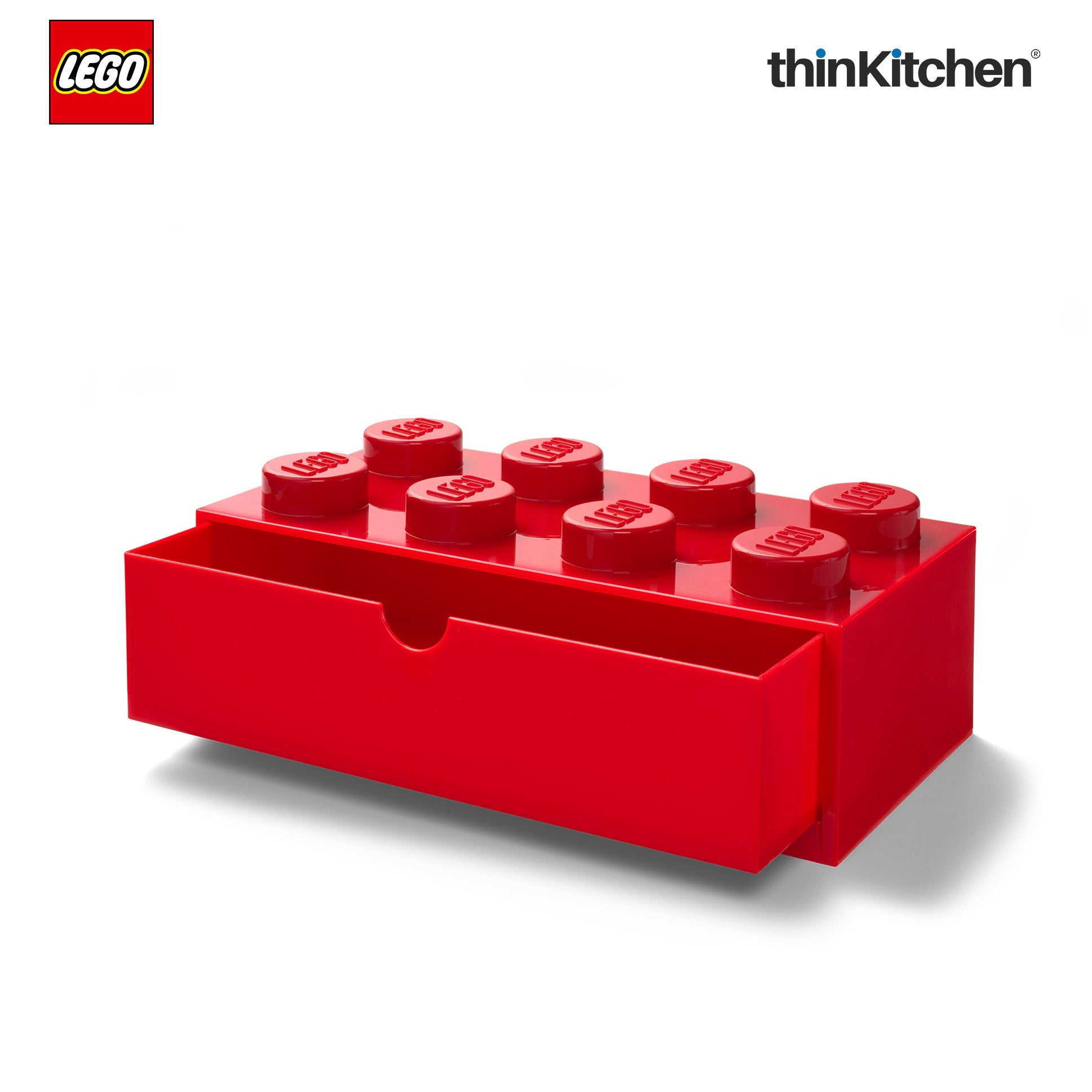 LEGO Large Stackable Storage Box with  Drawer - 8 Knobs, 5.8 L, Red  | Plastic Desk Organizer , Toy Storage Box - 1