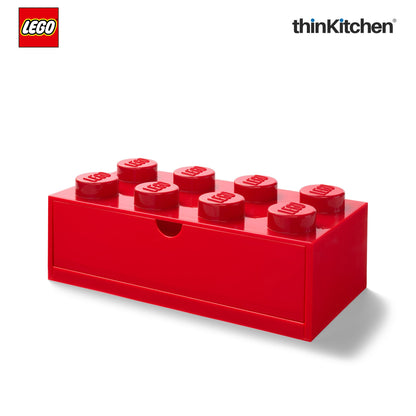 LEGO Large Stackable Storage Box with  Drawer - 8 Knobs, 5.8 L, Red  | Plastic Desk Organizer , Toy Storage Box