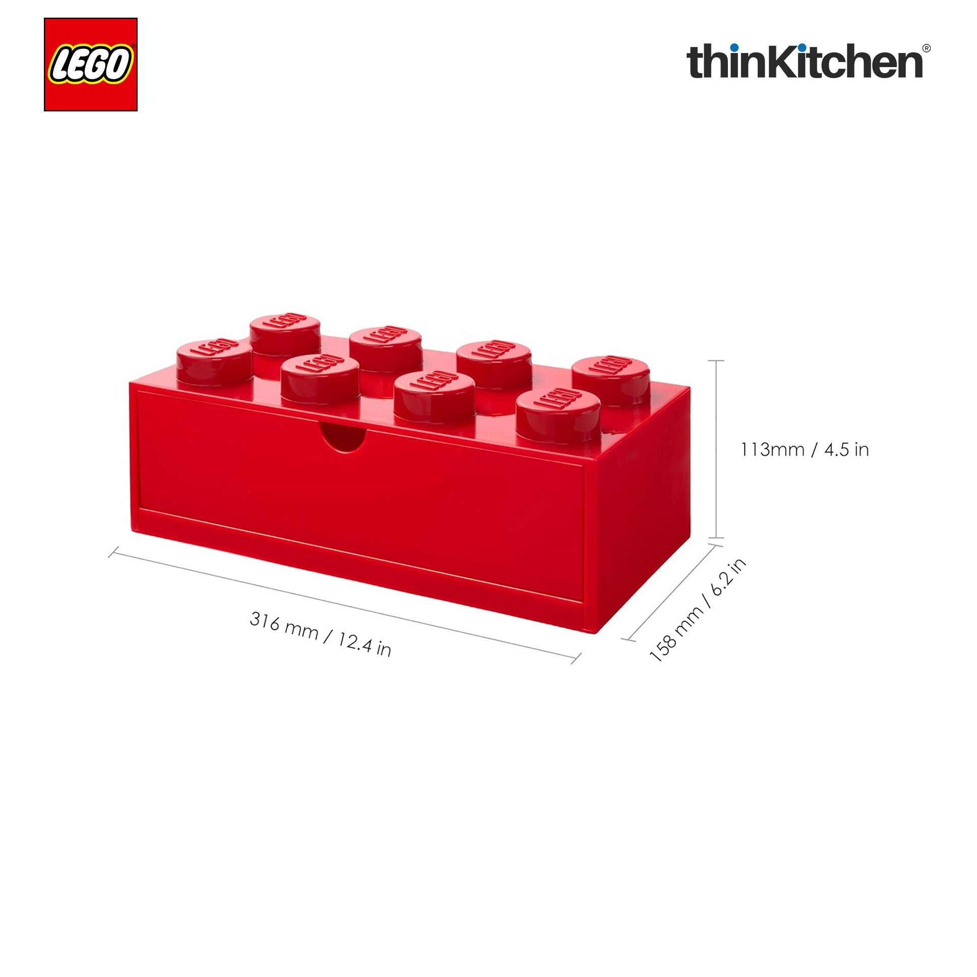 LEGO Large Stackable Storage Box with  Drawer - 8 Knobs, 5.8 L, Red  | Plastic Desk Organizer , Toy Storage Box - 2