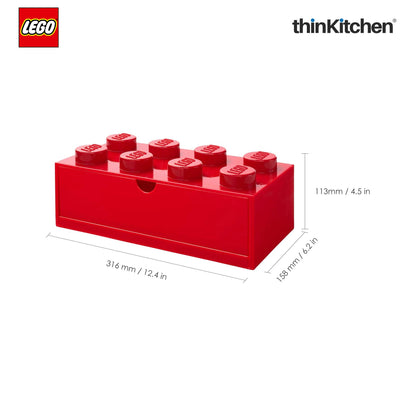 LEGO Large Stackable Storage Box with  Drawer - 8 Knobs, 5.8 L, Red  | Plastic Desk Organizer , Toy Storage Box