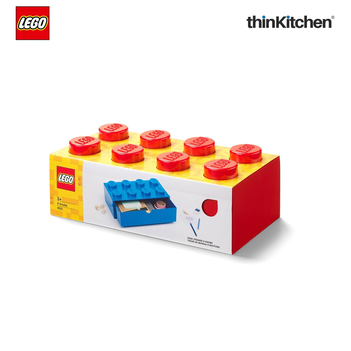 LEGO Large Stackable Storage Box with  Drawer - 8 Knobs, 5.8 L, Red  | Plastic Desk Organizer , Toy Storage Box