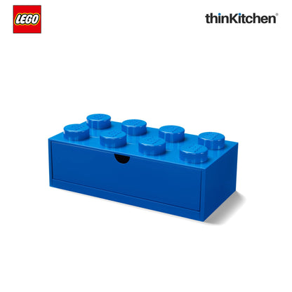 LEGO Large Stackable Storage Box with  Drawer - 8 Knobs, 5.8 L, Blue  | Plastic Desk Organizer , Toy Storage Box