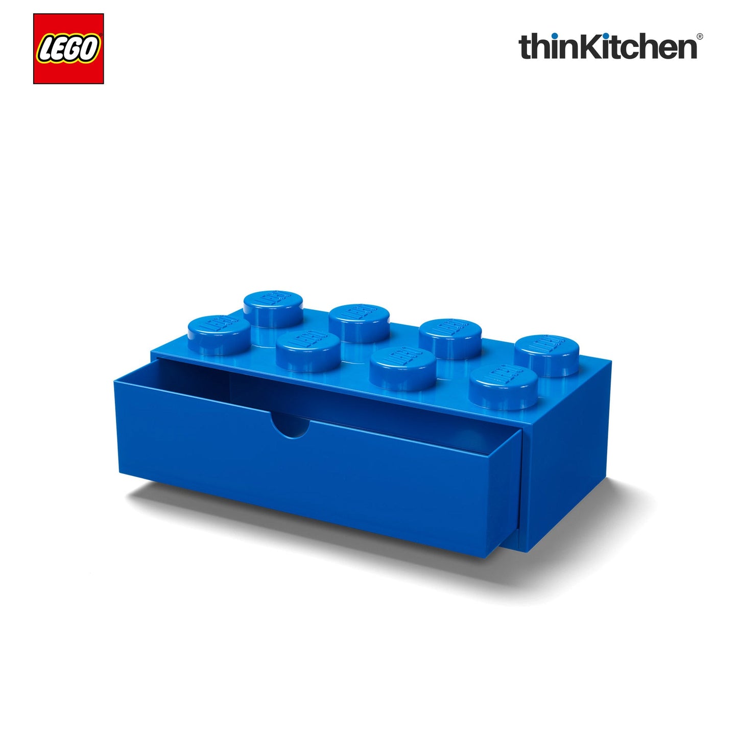 LEGO Large Stackable Storage Box with  Drawer - 8 Knobs, 5.8 L, Blue  | Plastic Desk Organizer , Toy Storage Box