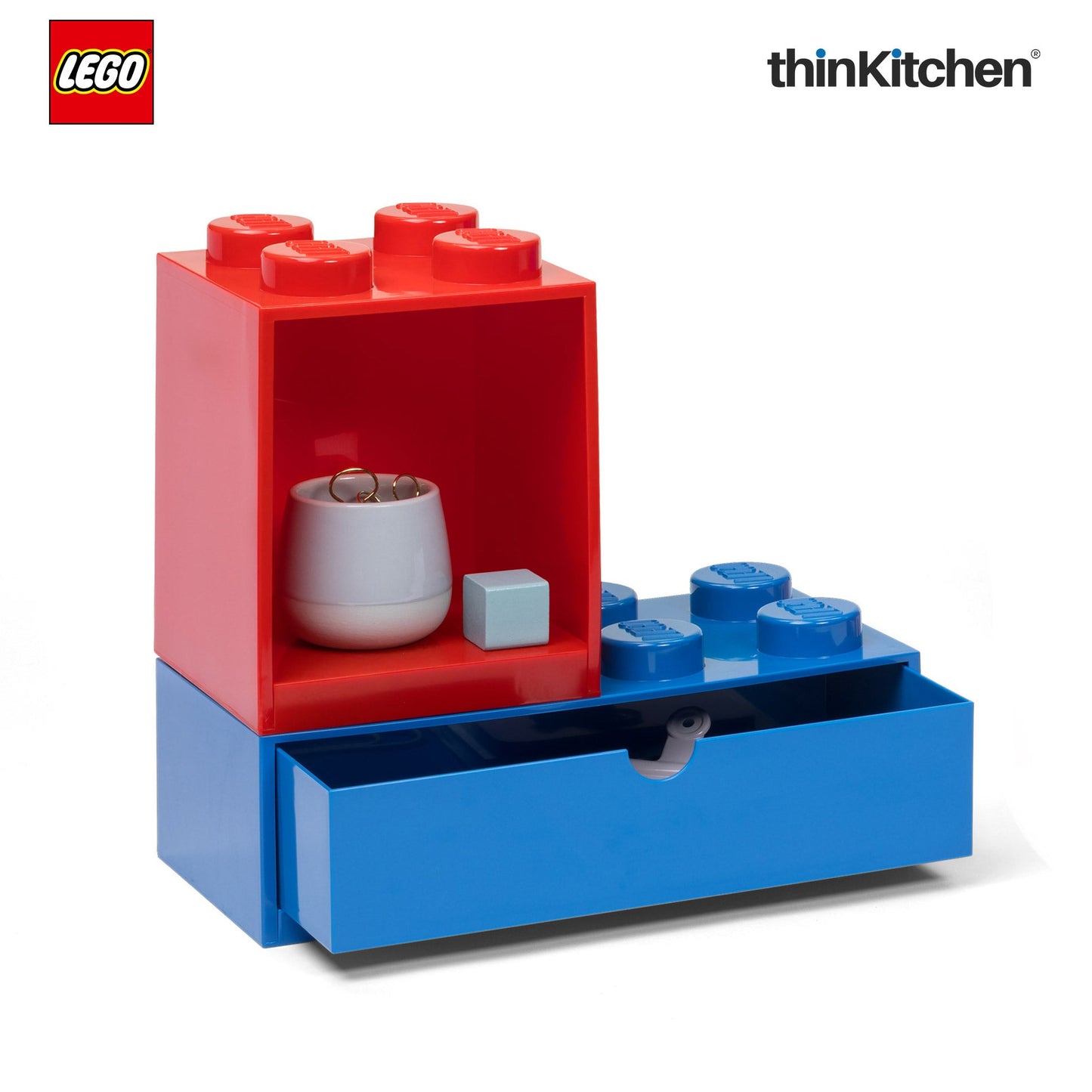 LEGO Large Stackable Storage Box with  Drawer - 8 Knobs, 5.8 L, Blue  | Plastic Desk Organizer , Toy Storage Box