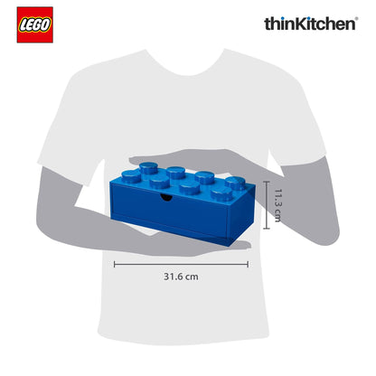 LEGO Large Stackable Storage Box with  Drawer - 8 Knobs, 5.8 L, Blue  | Plastic Desk Organizer , Toy Storage Box