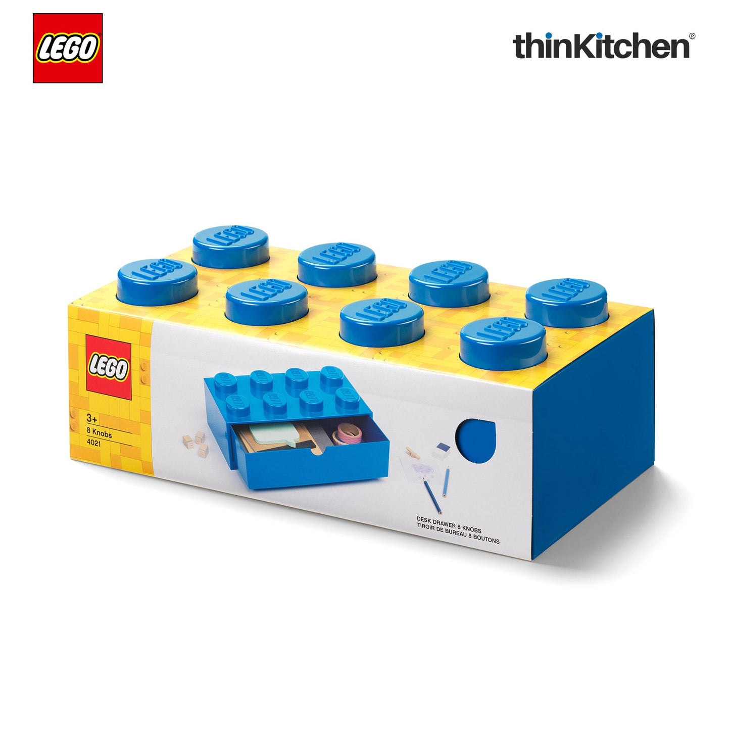 LEGO Large Stackable Storage Box with  Drawer - 8 Knobs, 5.8 L, Blue  | Plastic Desk Organizer , Toy Storage Box