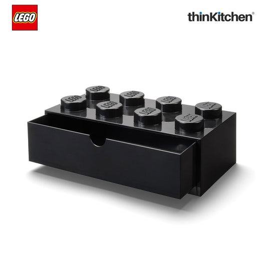 LEGO Large Stackable Storage Box with  Drawer - 8 Knobs, 5.8 L, Black | Plastic Desk Organizer , Toy Storage Box