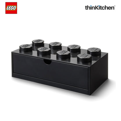 LEGO Large Stackable Storage Box with  Drawer - 8 Knobs, 5.8 L, Black | Plastic Desk Organizer , Toy Storage Box