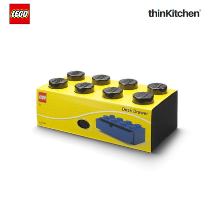 LEGO Large Stackable Storage Box with  Drawer - 8 Knobs, 5.8 L, Black | Plastic Desk Organizer , Toy Storage Box